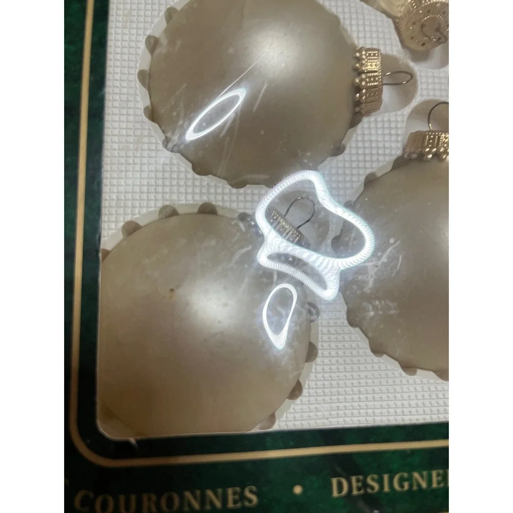 Christmas by Krebs Designer Glass Ornaments with Crowns Champagne Gold Set of 8